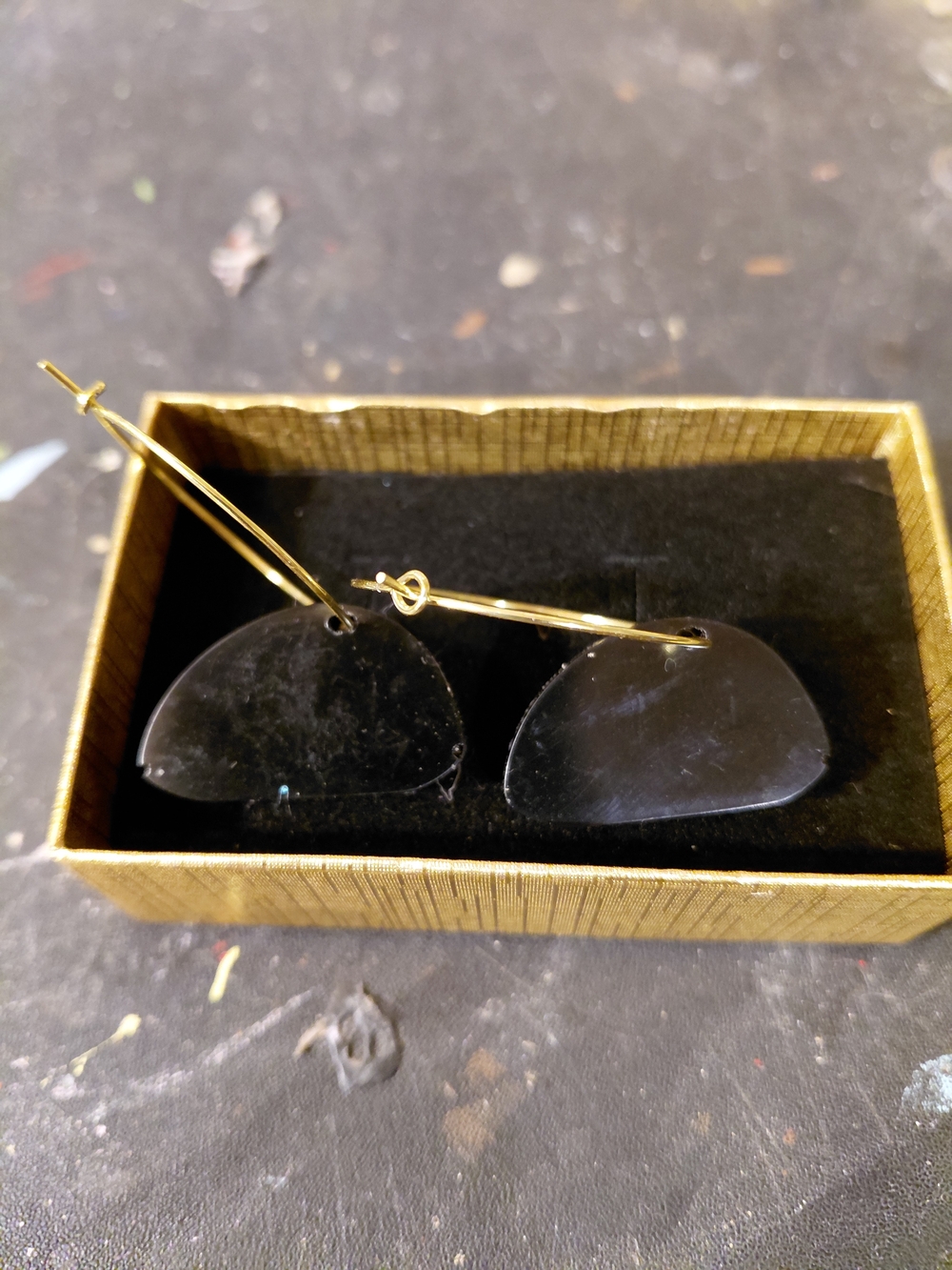 Gold Hoop Earrings with Black Semi-Circle Drops
